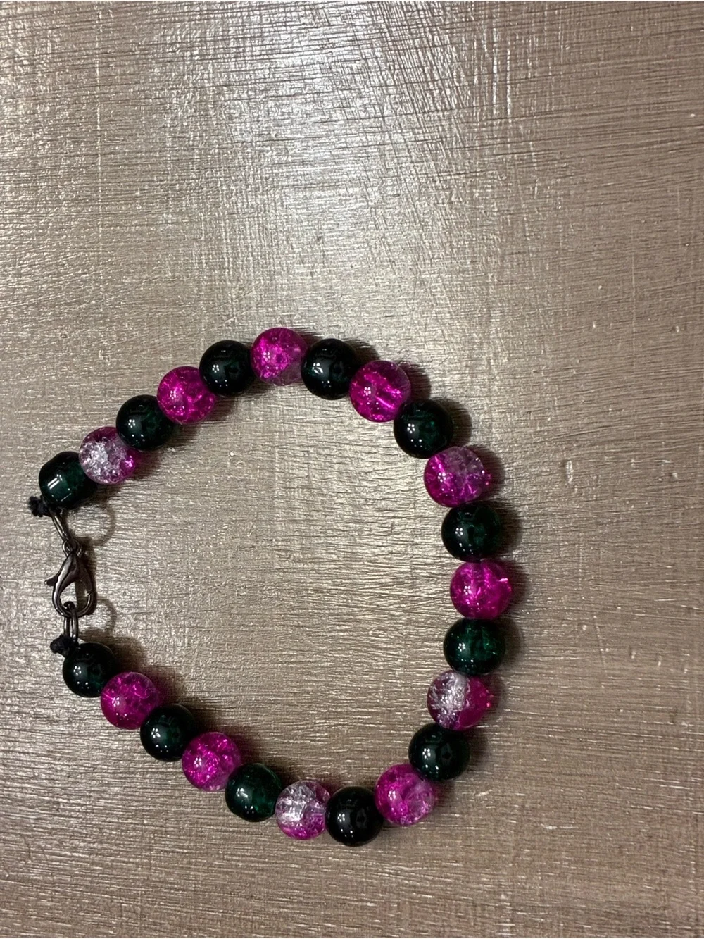 Pink and Dark Green Beaded Bracelet - Women's Jewelry